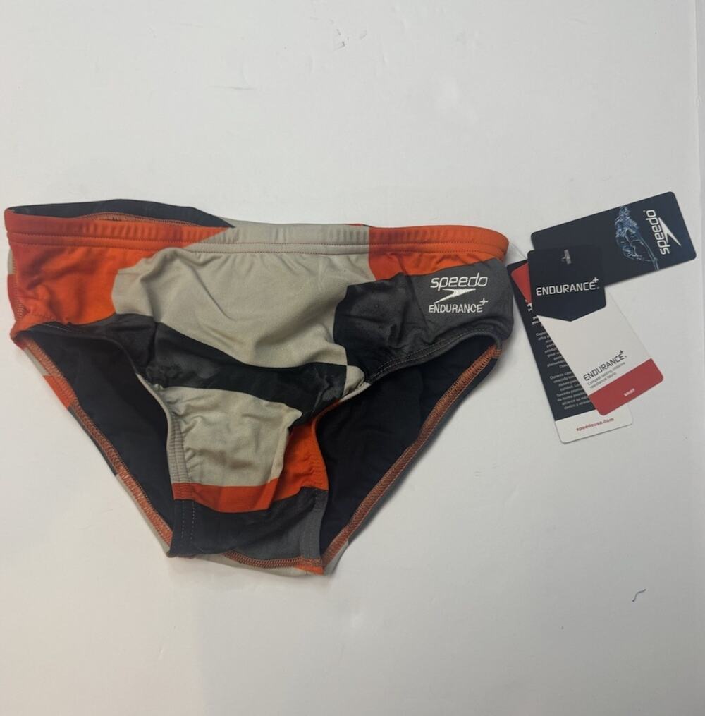 Speedo Endurance+ Men’s Swim Brief Size 30 Orange Black Competition NWT